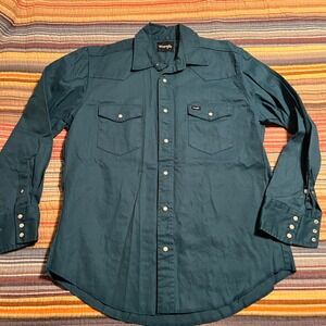 Wrangler Long Sleeve Western Pearl Snap Front Shirt Teal Cotton Size‎ L G